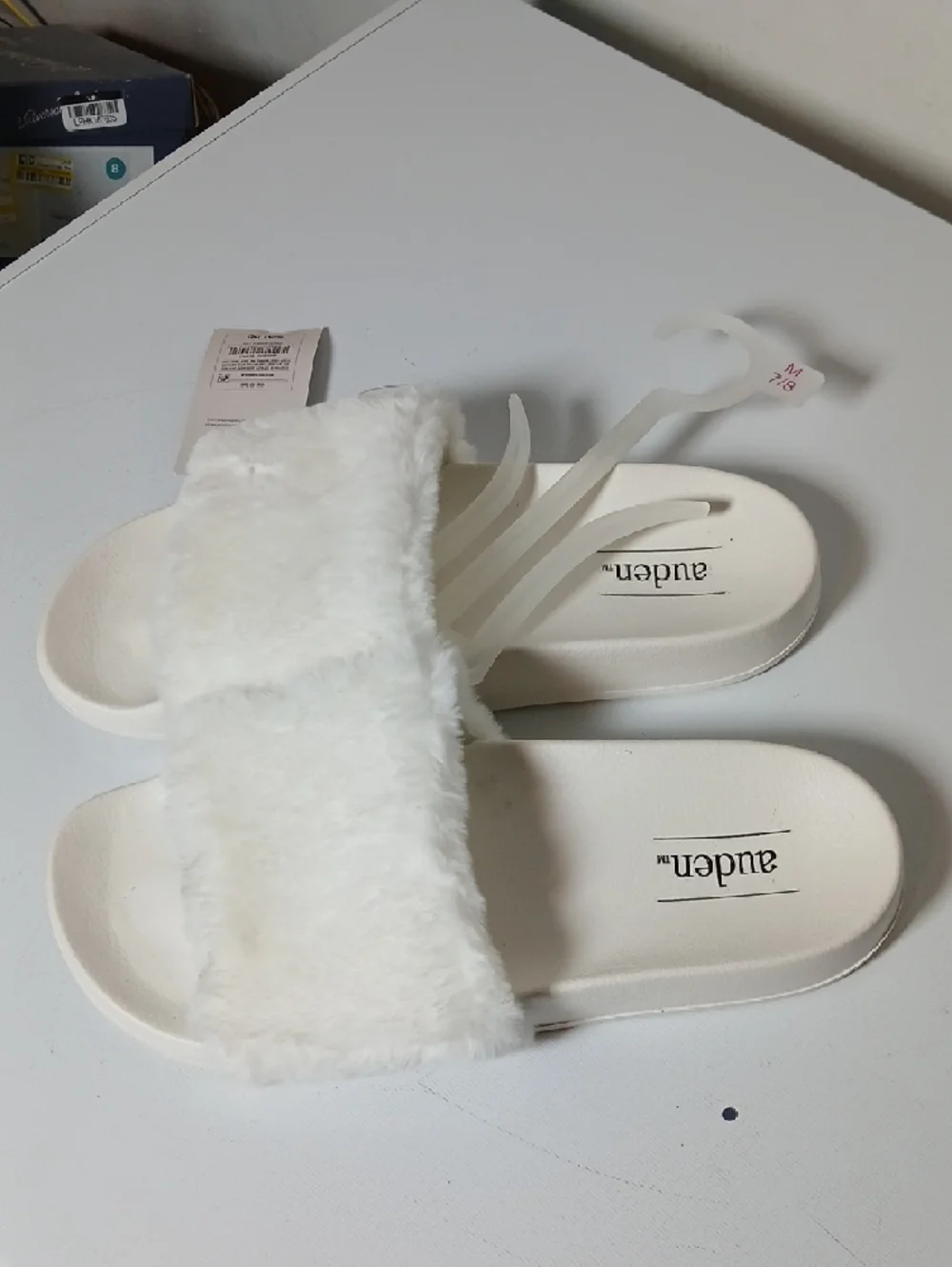 Auden Cream Faux Fur Slide Sandals - Picture 3 of 3